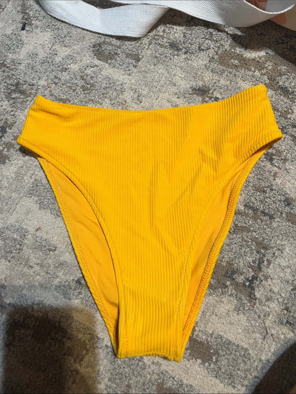Frankie's Bikinis Yellow Ribbed High-Cut Bikini Bottom